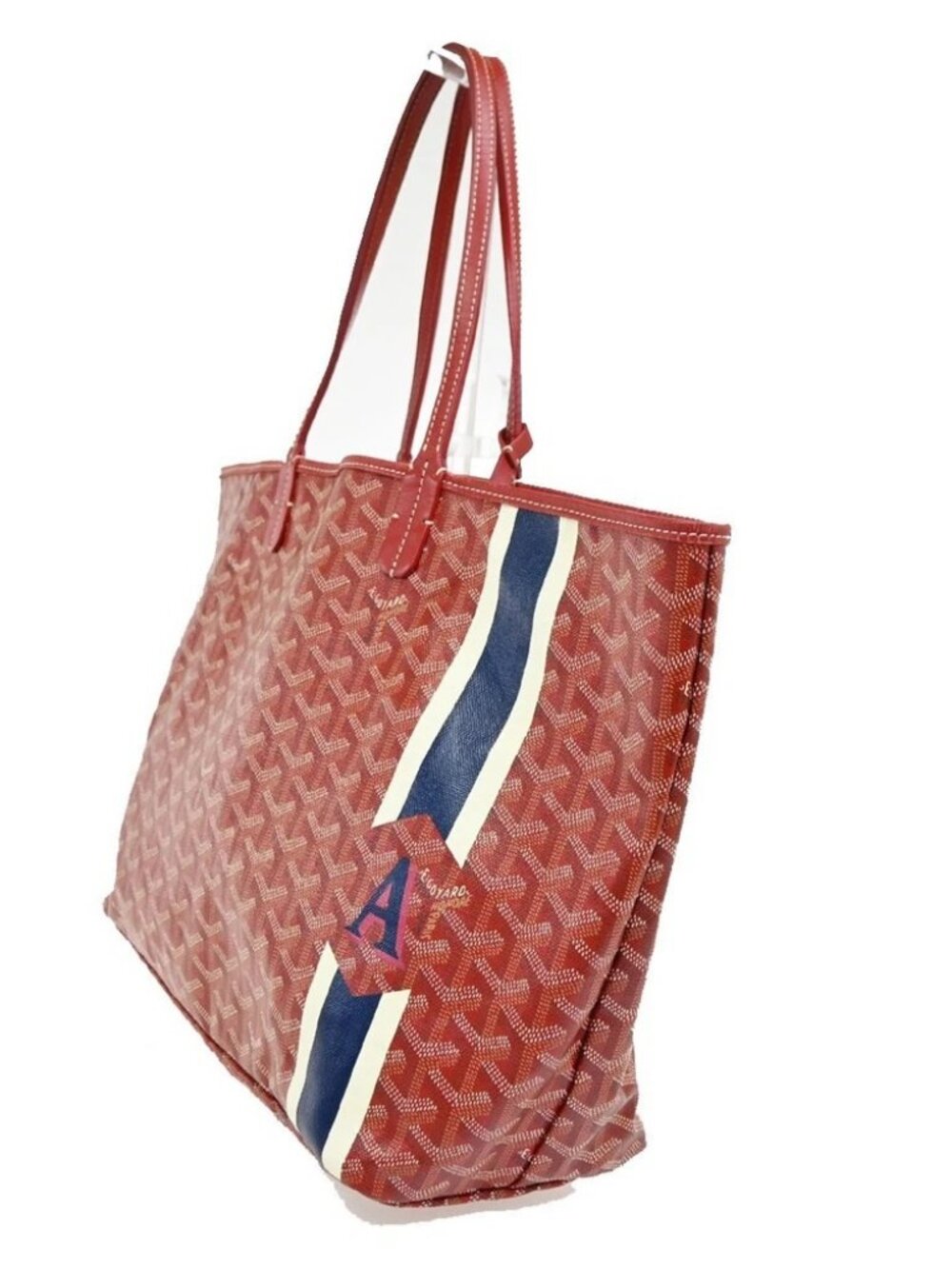 GOYARD Saint Louis PM stripe initial Tote Bag Pouch Red Canvas Leather - Picture 2 of 15